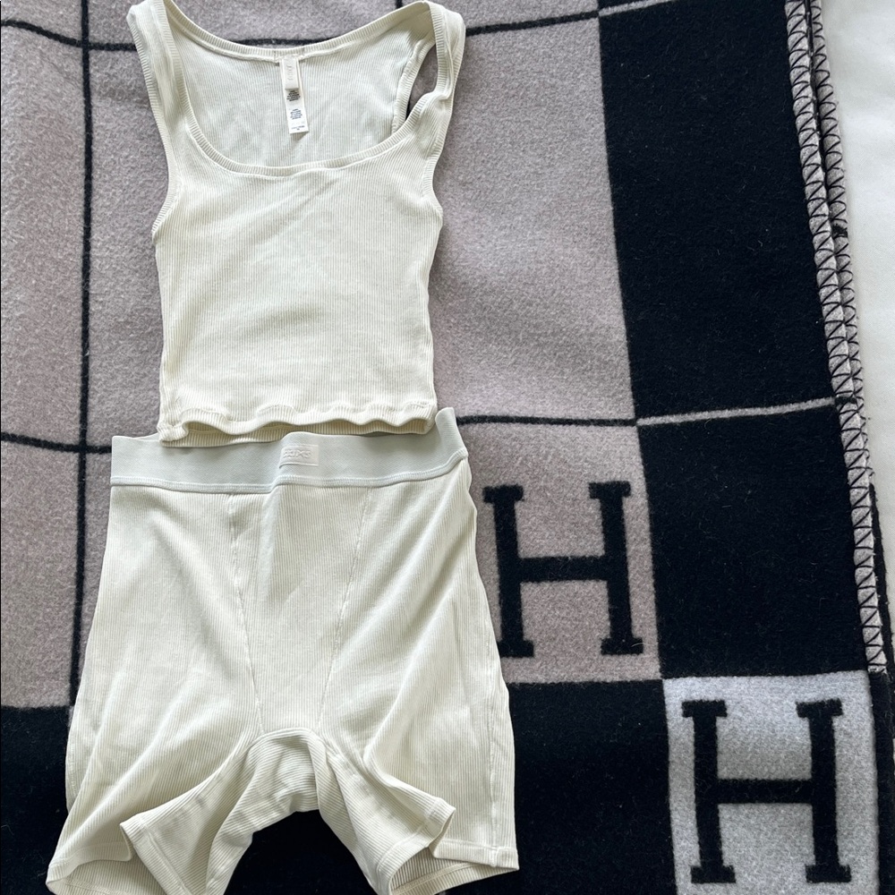 SKIMS Ribbed Tank and High-Waist Boxer Short Set